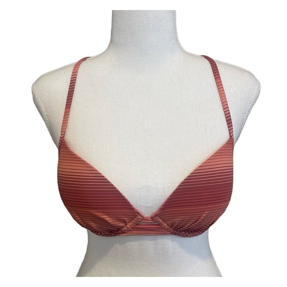 La Vie En Rose Aqua Push Up Bikini Top Pink Mauve Striped Xs Underwire Swim